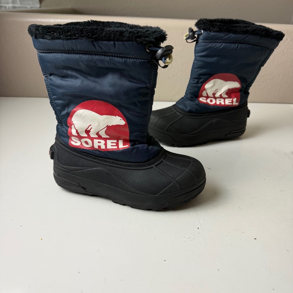 Sorel Snow Commander Youth Navy Blue Black Winter Boots NY1806-425 Size 3 Kids
